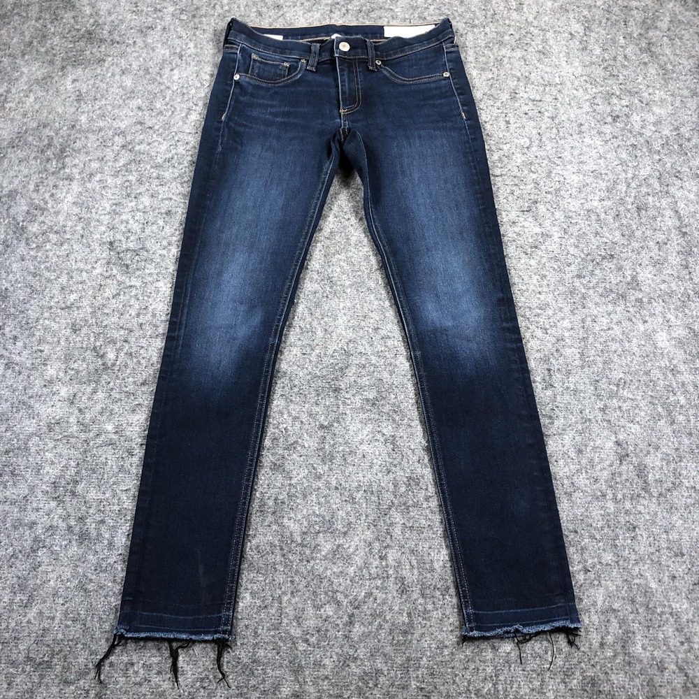 Rag & Bone Jeans Womens 27 Blue Mid Rise Skinny Dark Wash Raw Hem Stretch Denim